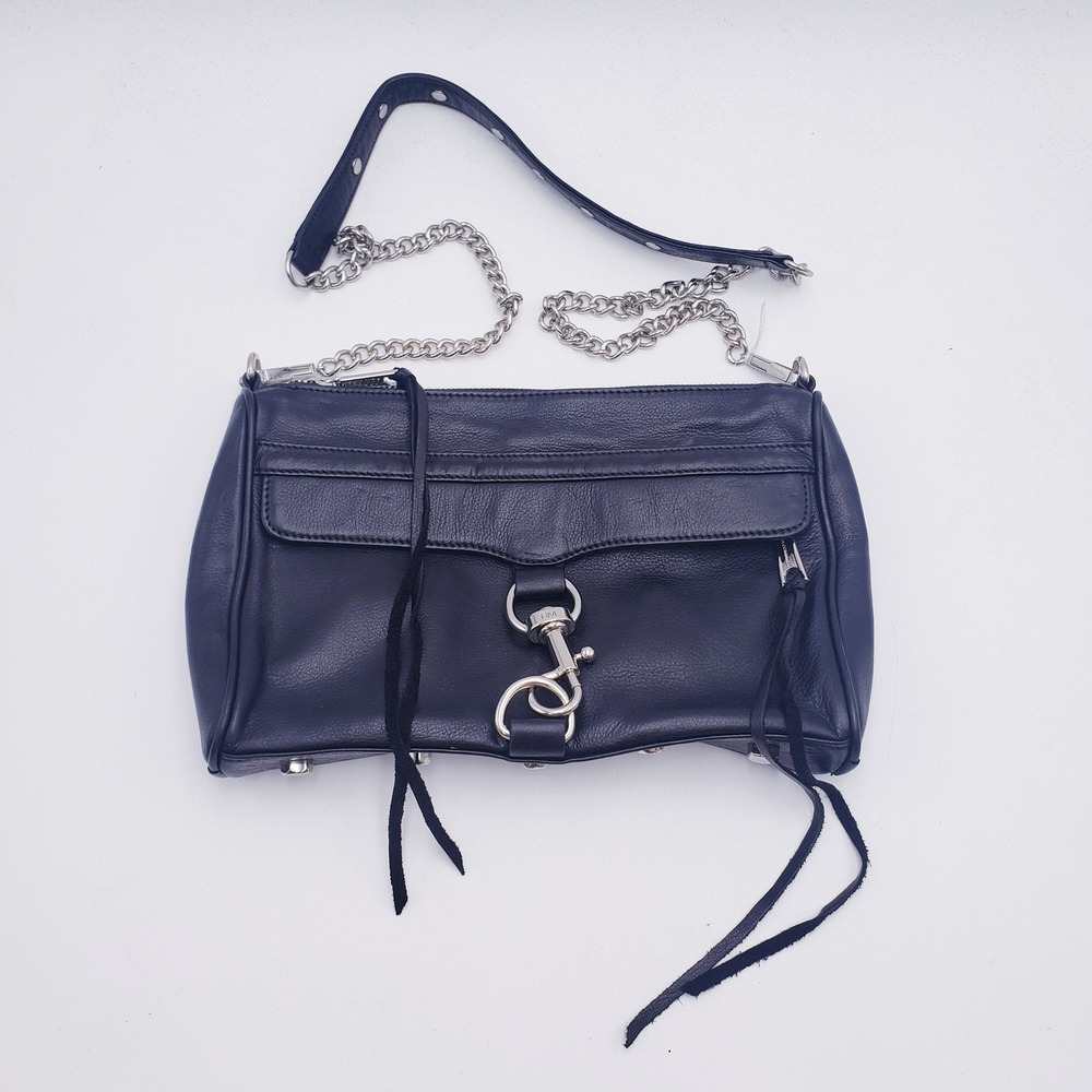 Rebecca Minkoff M.A.C. Crossbody Shoulder Bag Purse Black Leather Tassel Small
